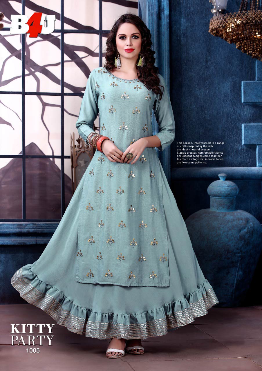 Kitty Party B4U Design Cora Silk Handwork Kurti Kitty Party B4U Design Cora Silk Handwork Kurti